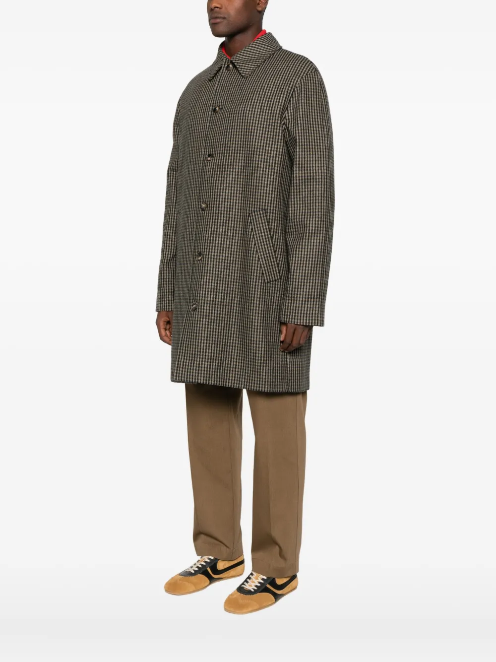 Apc Checked Button-fastening Coat In Brown