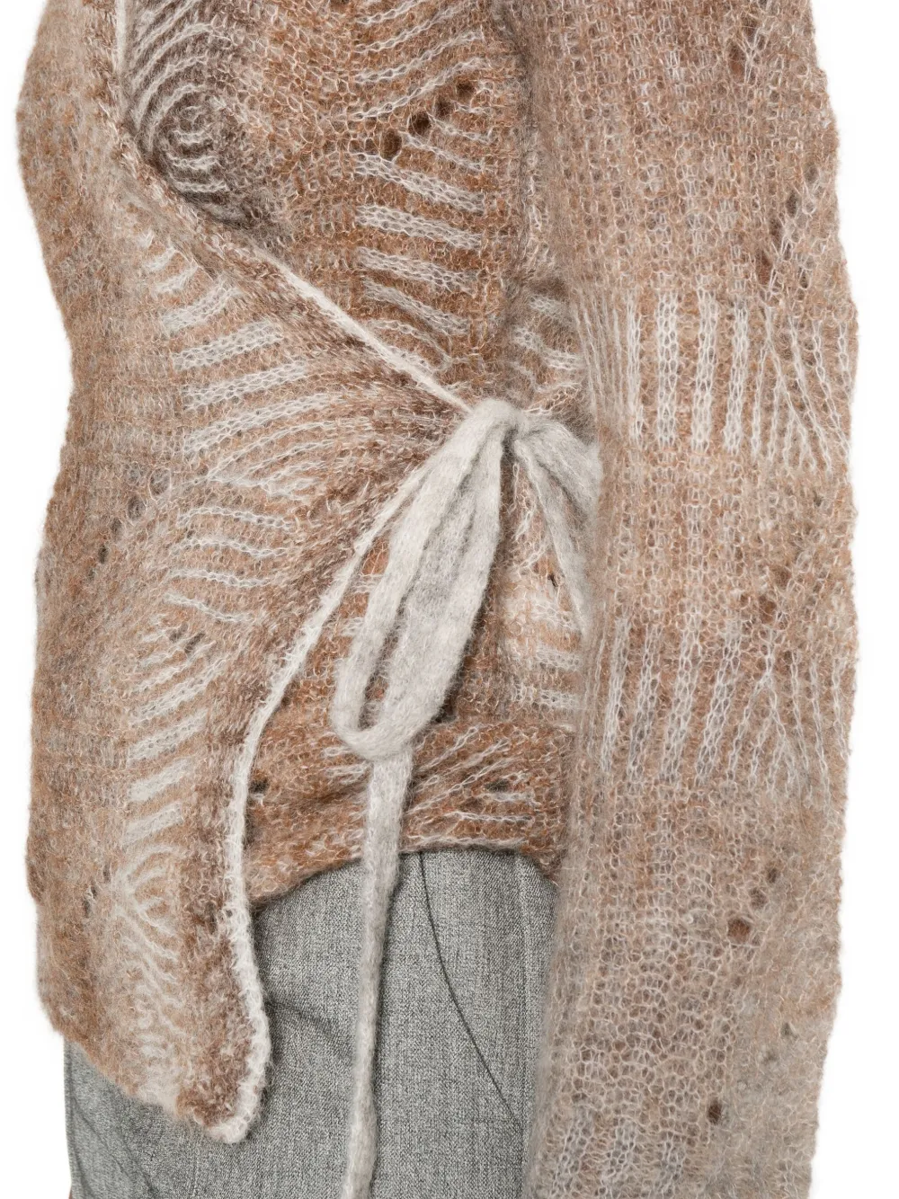 Kangra Cashmere Tie-waist Patterned Cardigan In Brown