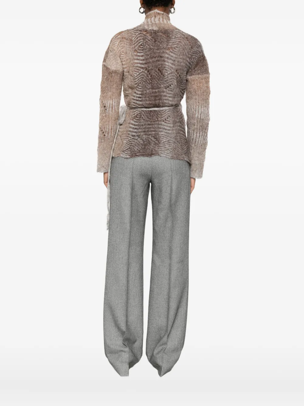 Kangra Cashmere Tie-waist Patterned Cardigan In Brown
