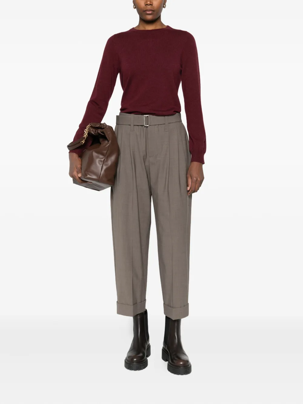 Brunello Cucinelli Belted Pleated Trousers In Brown