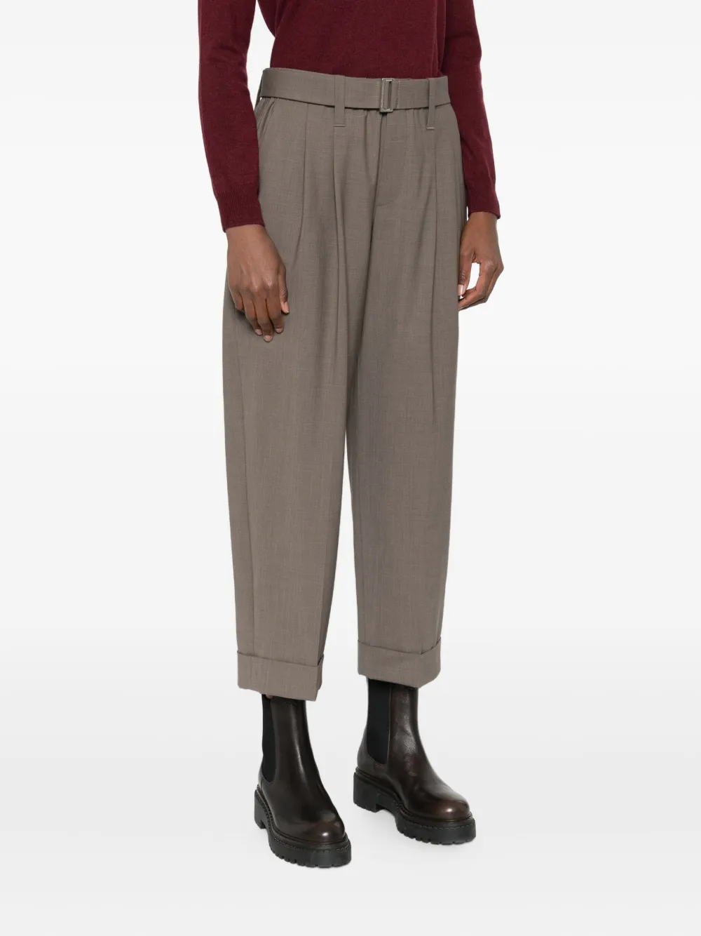 Brunello Cucinelli Belted Pleated Trousers In Brown