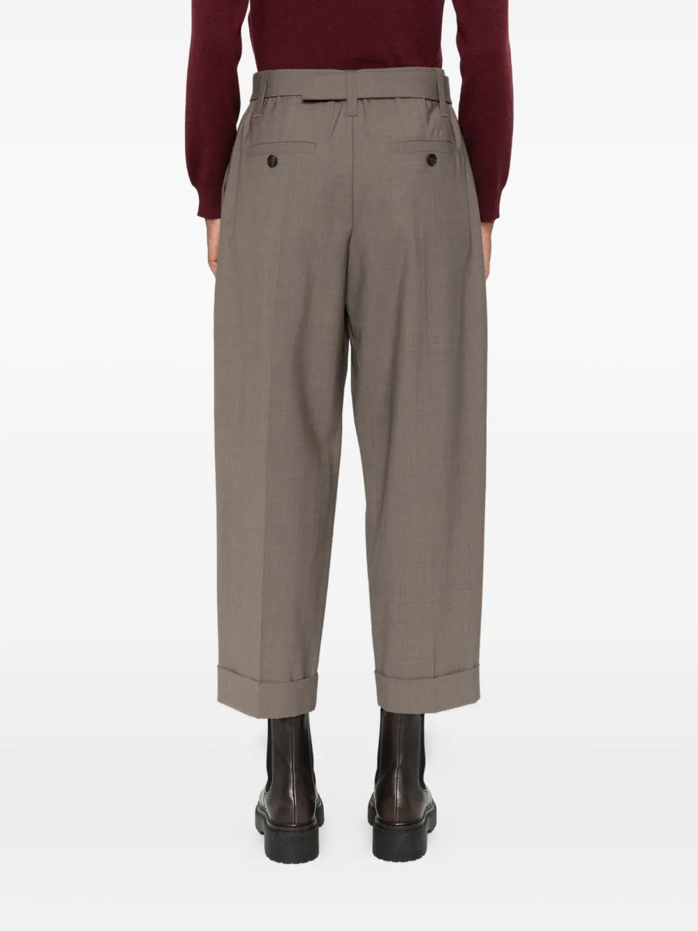 Brunello Cucinelli Belted Pleated Trousers In Brown