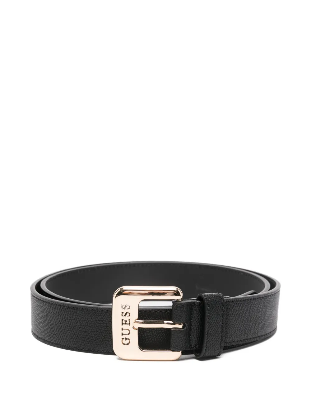 GUESS USA ロゴエングレーブ レザーベルト - ブラック GUESS USA ロゴエングレーブ レザーベルト - ブラック