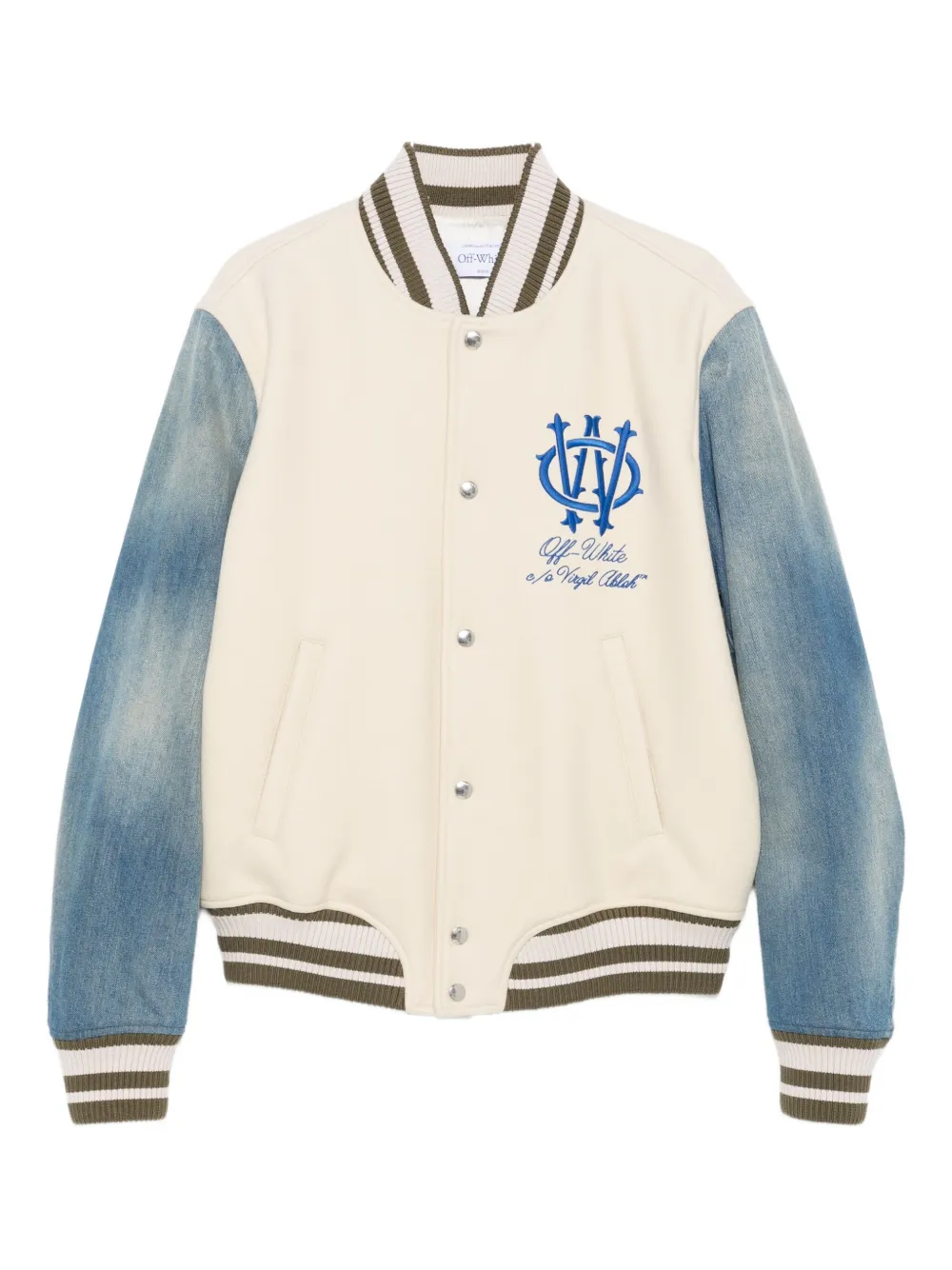 Off-white Ivory Bomber Jacket With Denim Sleeves In Blue