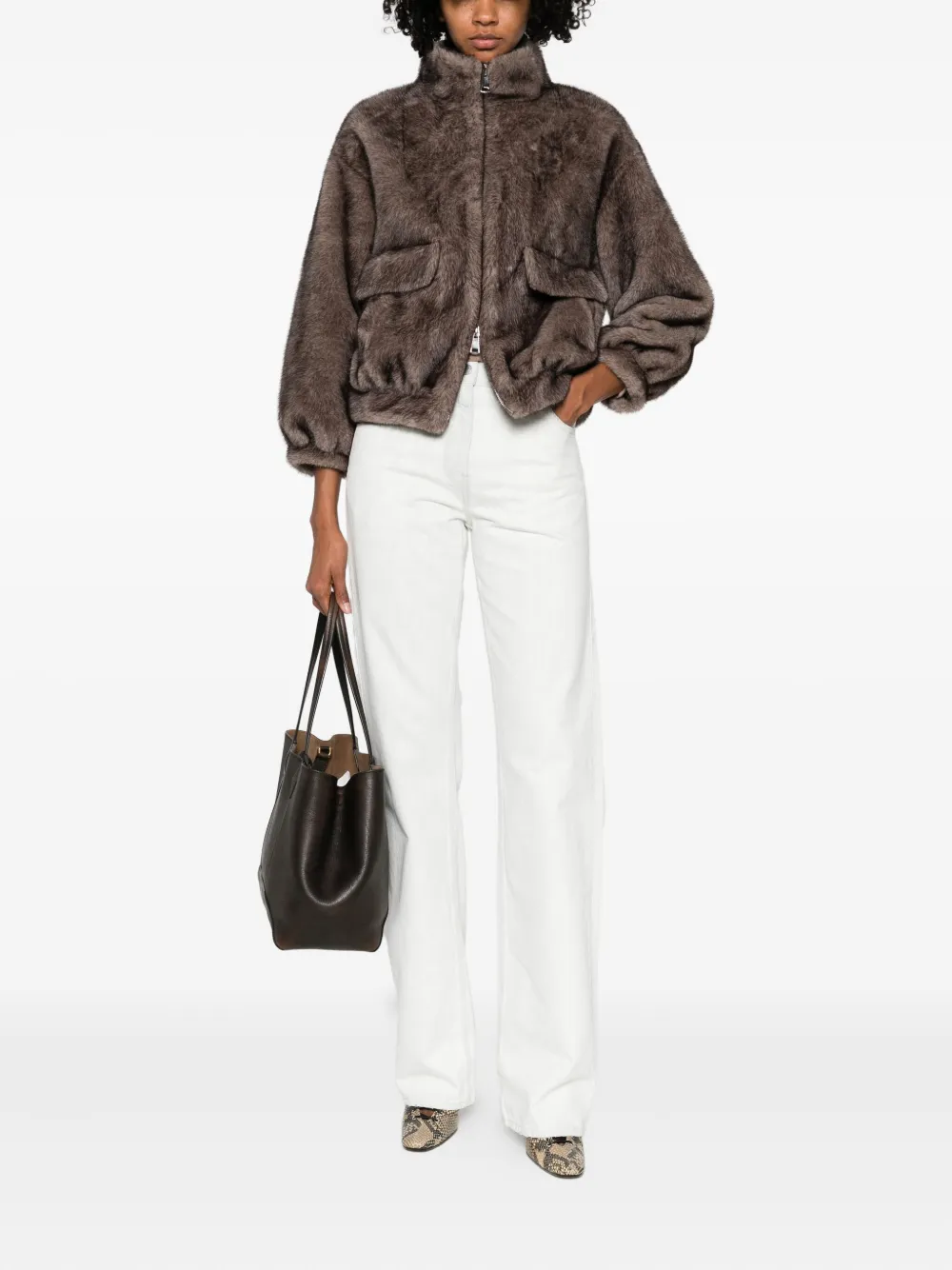 Betta Corradi Faux Fur Bomber Jacket In Brown