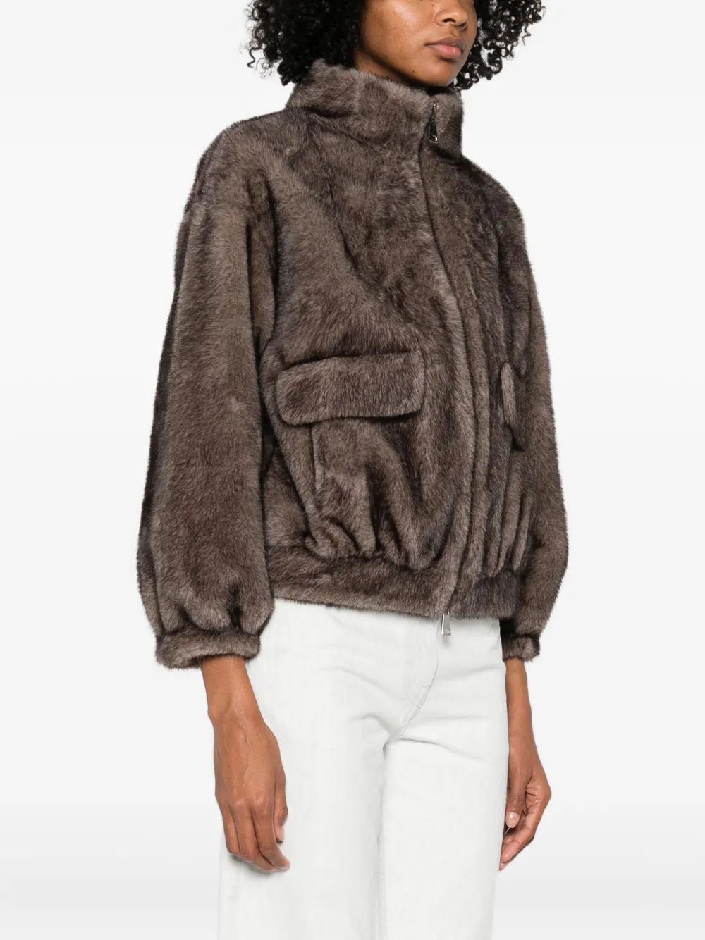 Betta Corradi Faux Fur Bomber Jacket In Brown