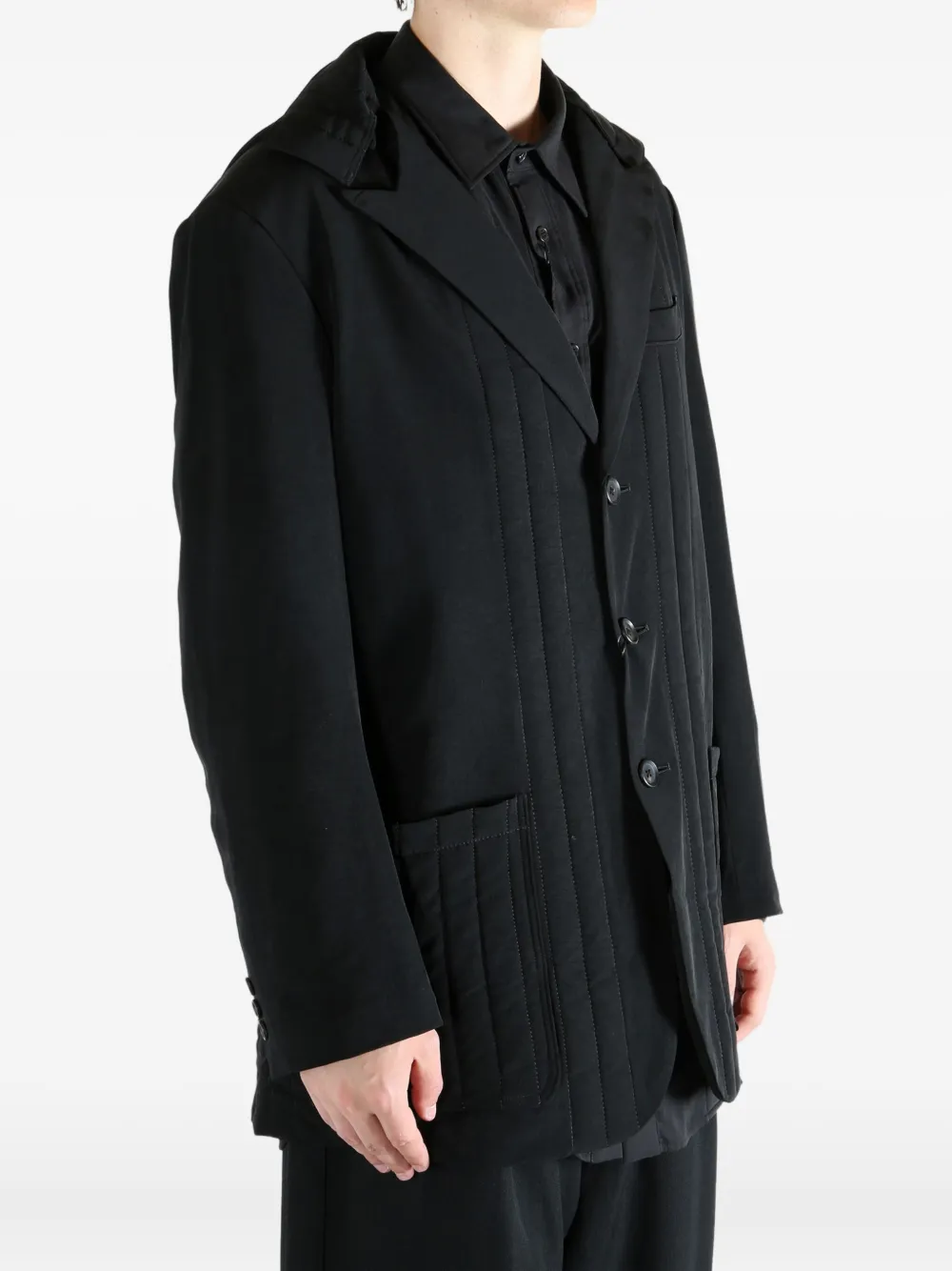 Yohji Yamamoto Quilted-detail Hooded Blazer In Black