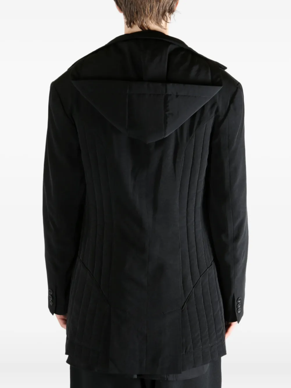 Yohji Yamamoto Quilted-detail Hooded Blazer In Black
