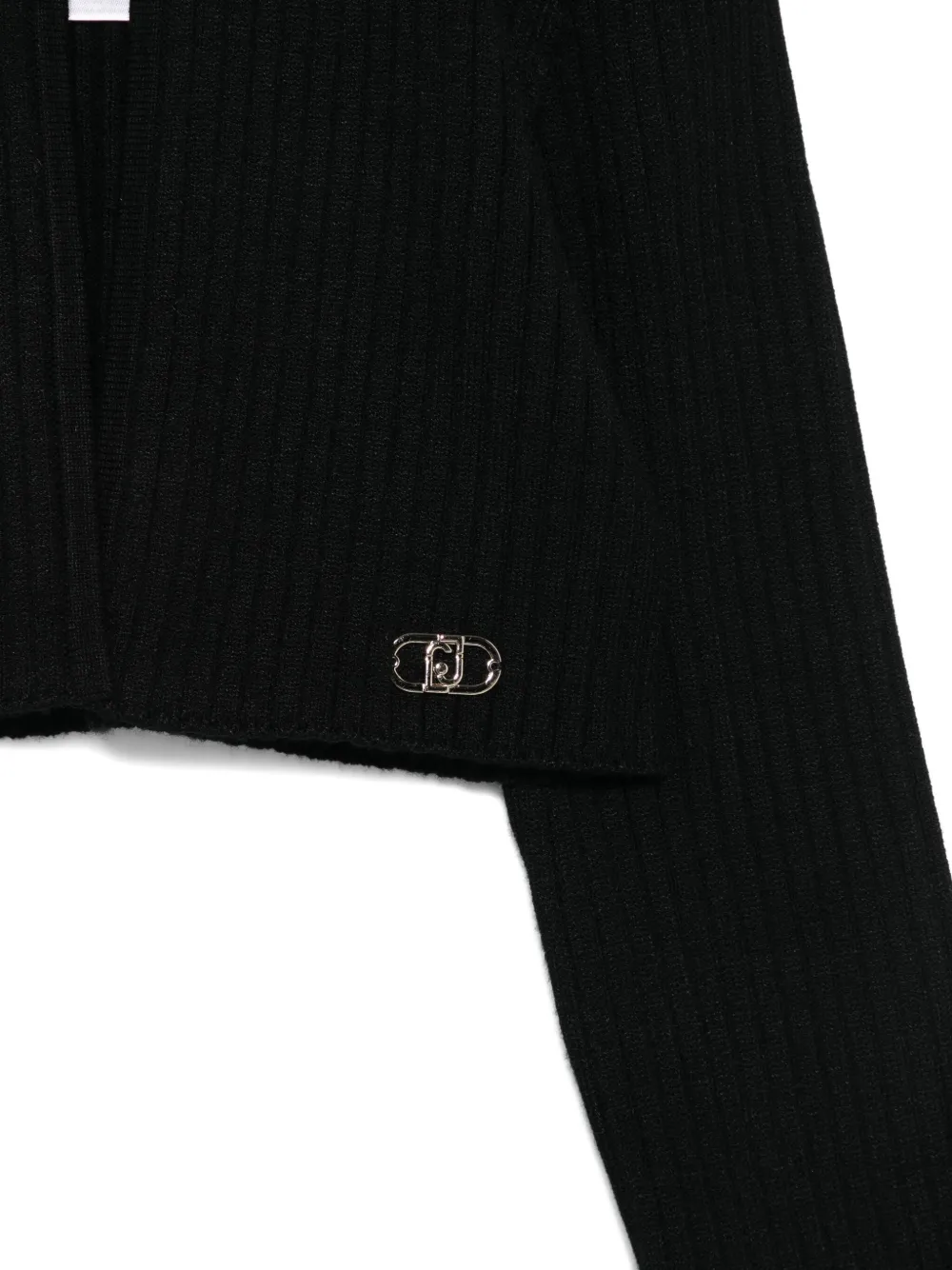 Liu •jo Ribbed Logo-plaque Cardigan In Black