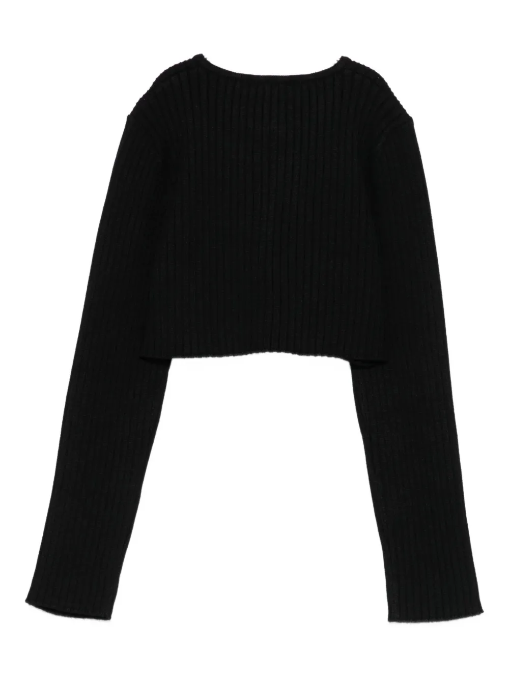 Liu •jo Ribbed Logo-plaque Cardigan In Black