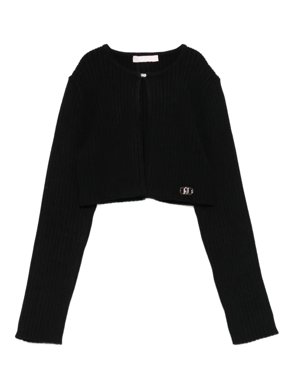 Liu •jo Ribbed Logo-plaque Cardigan In Black
