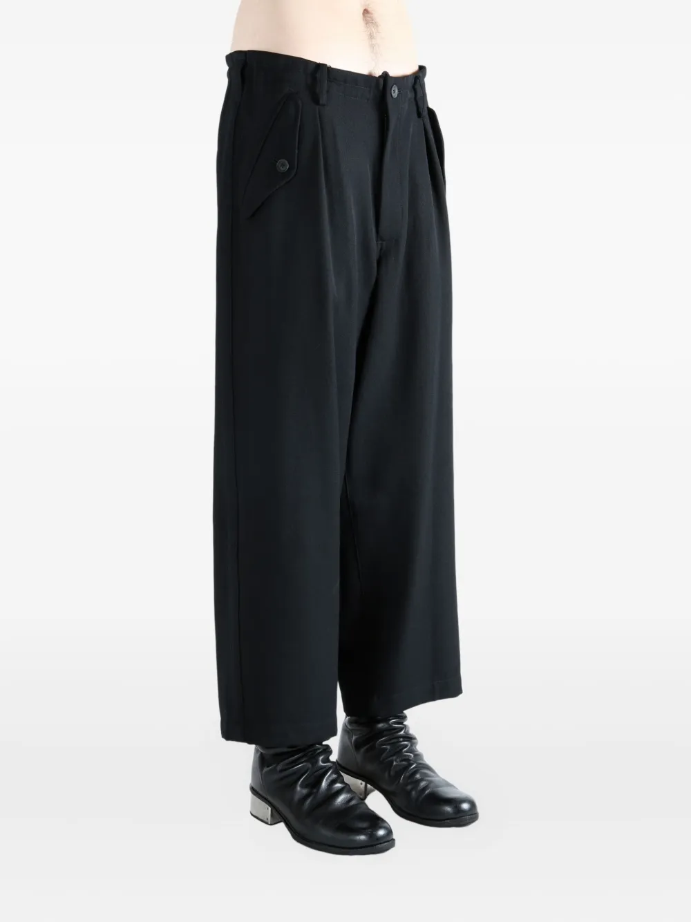 Yohji Yamamoto Wollen broek met geplooid detail Zwart