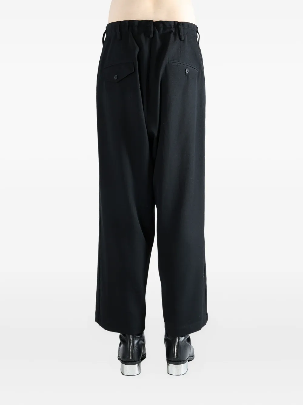 Yohji Yamamoto Wollen broek met geplooid detail Zwart