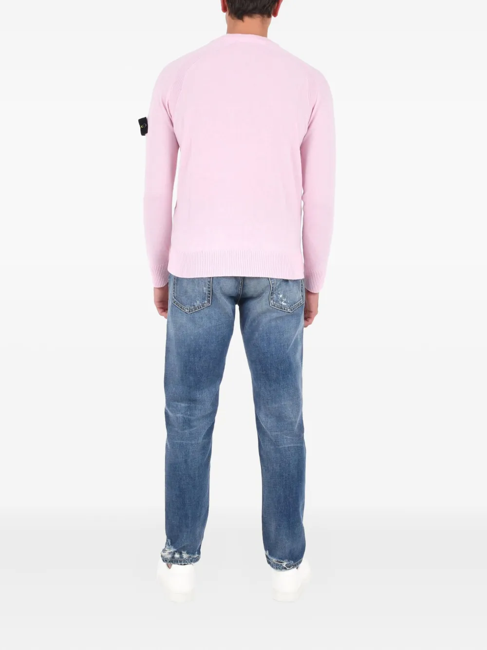 Stone Island Logo-patch Crew-neck Wool Sweater In Pink