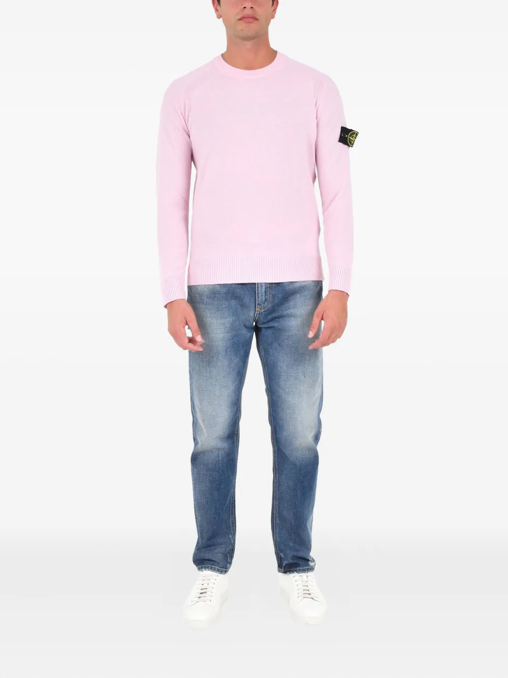 Stone Island logo-patch crew-neck wool sweater - Roze