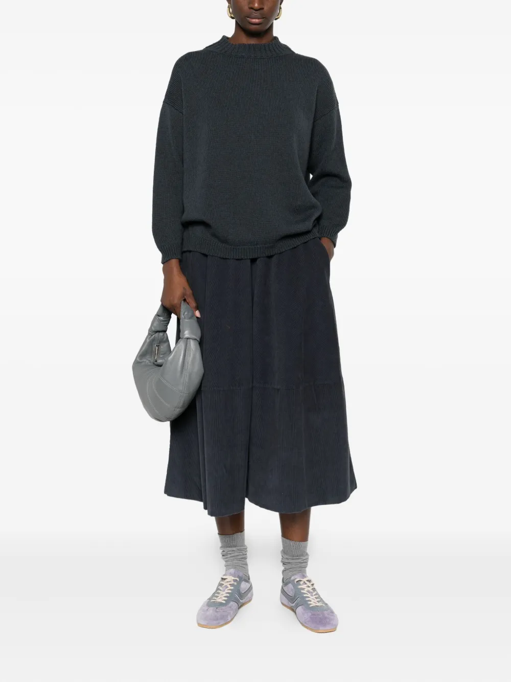 Labo Art Corduroy Panelled Skirt In Gray