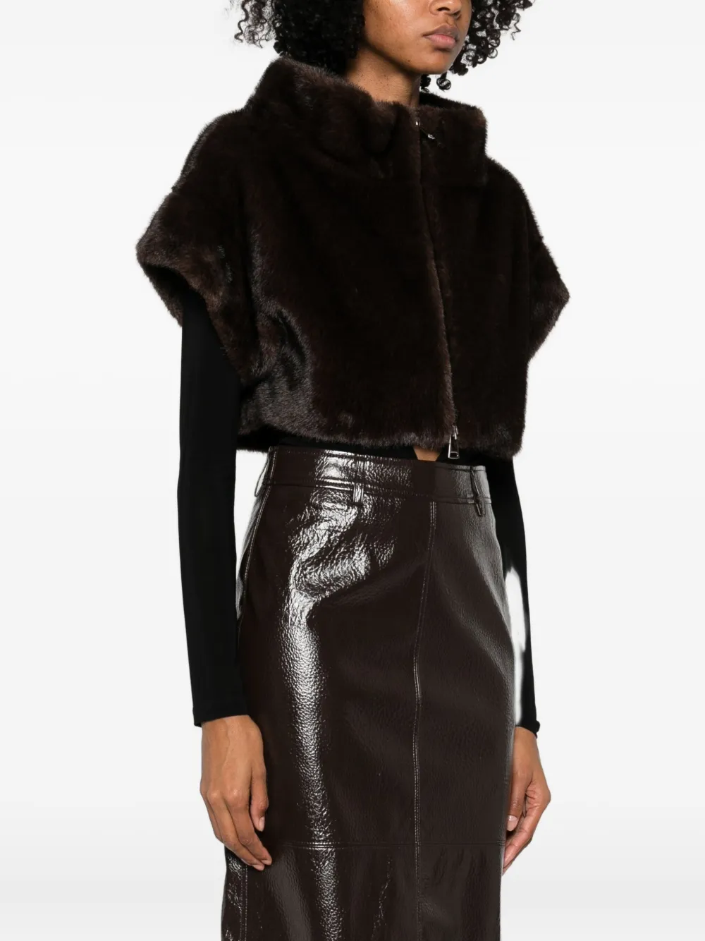 Betta Corradi Faux Fur Cropped Jacket In Brown