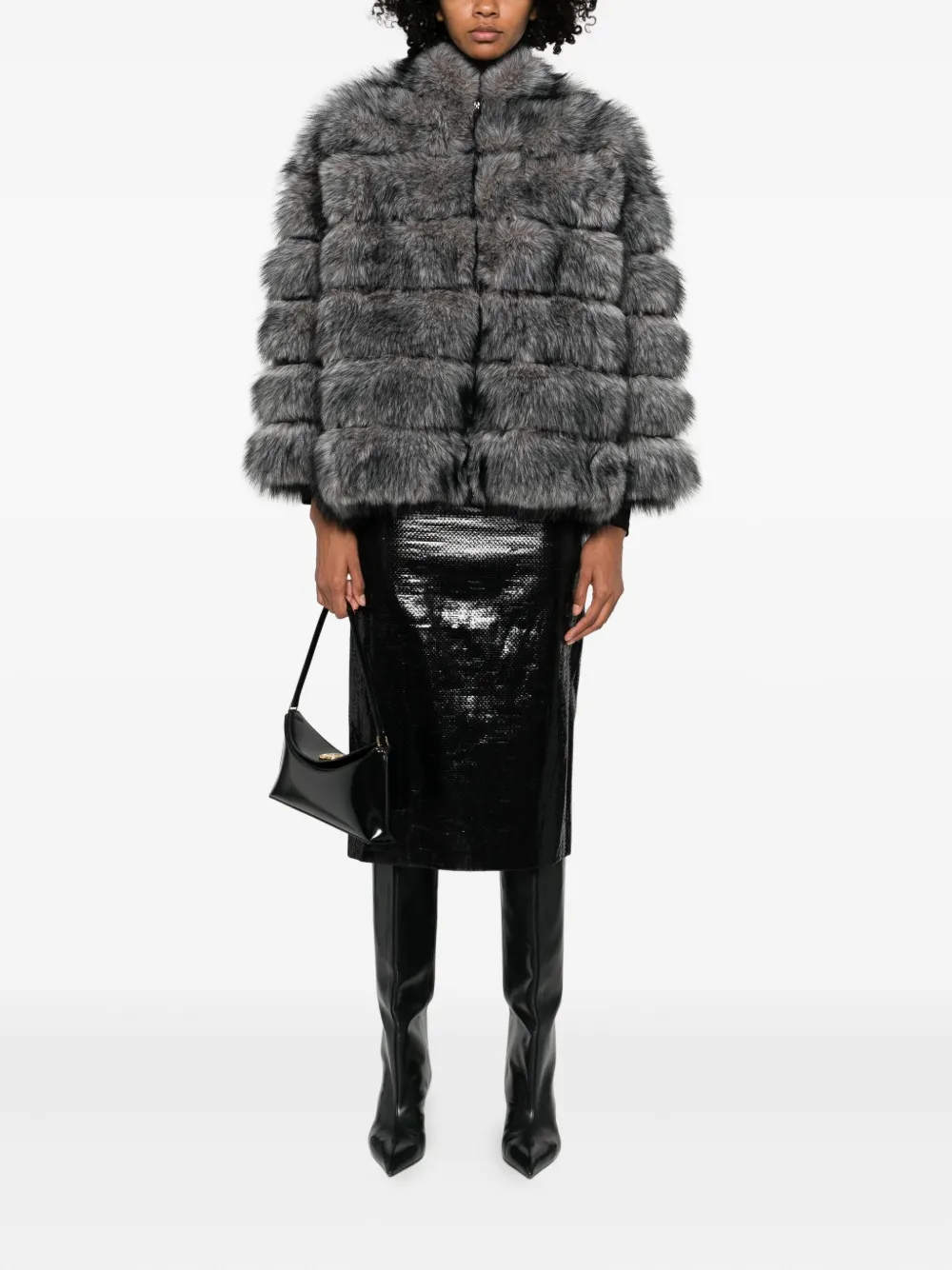 Betta Corradi Oversized Faux Fur Jacket In Gray