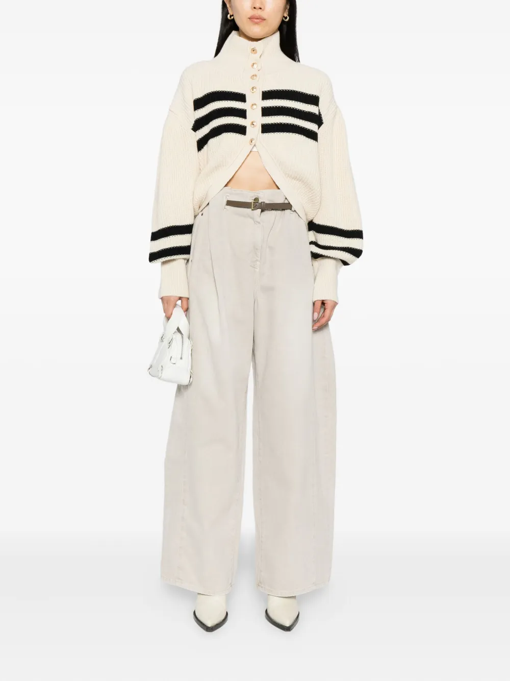 Ych Striped Cardigan In Neutral