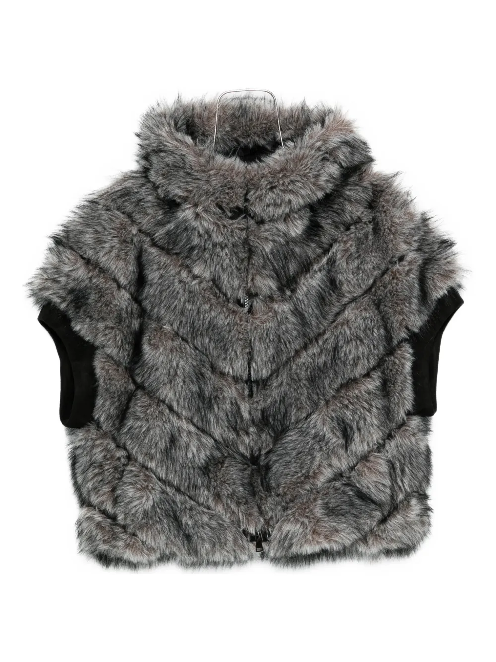 Betta Corradi Chevron Faux Fur Coat In Gray