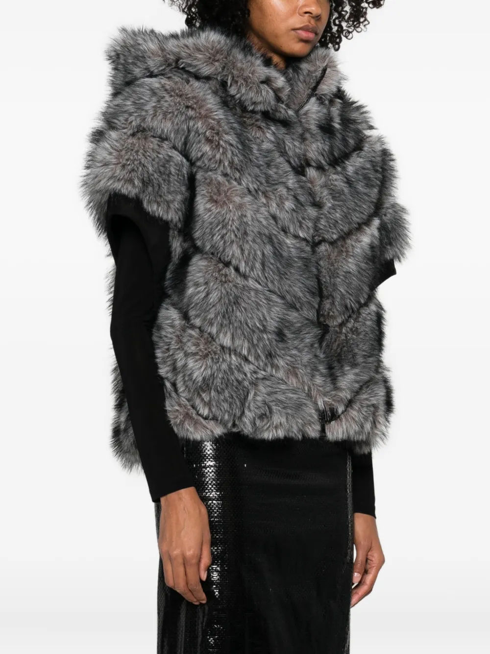 Betta Corradi Chevron Faux Fur Coat In Gray