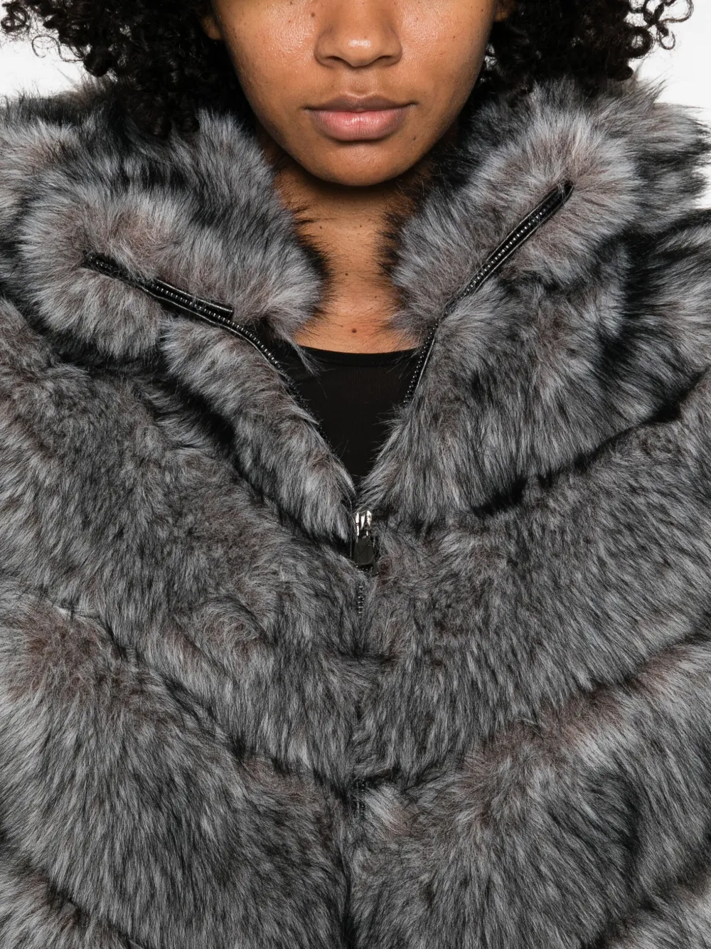 Betta Corradi Chevron Faux Fur Coat In Gray