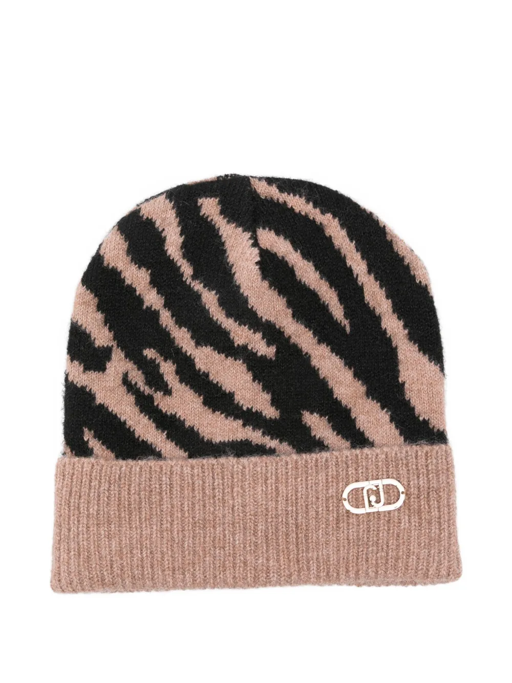 Liu •jo Zebra-print Beanie Hat In Neutral