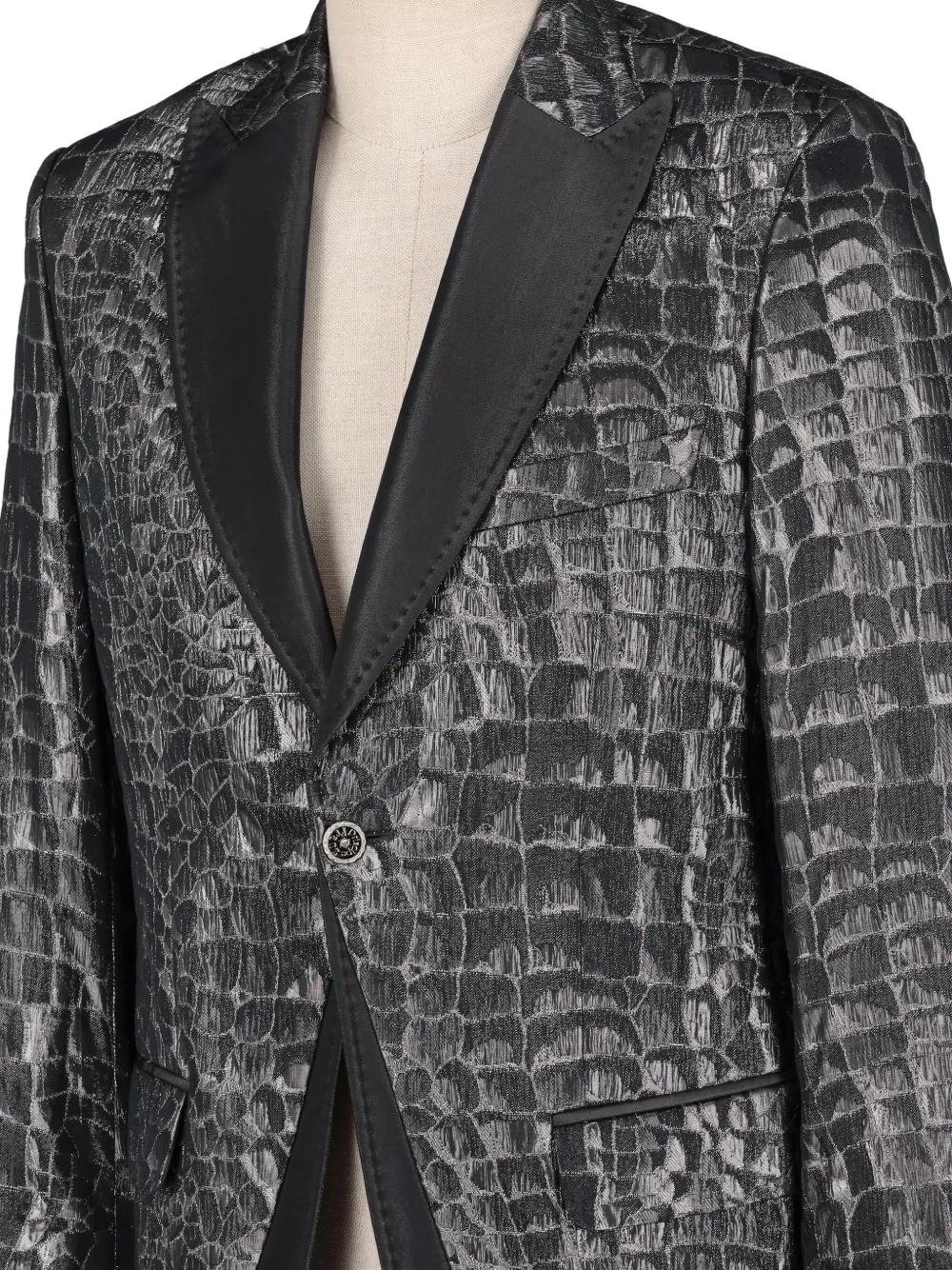Pre-owned Vintage Crocodile-embossed Pattern Blazer In Gray