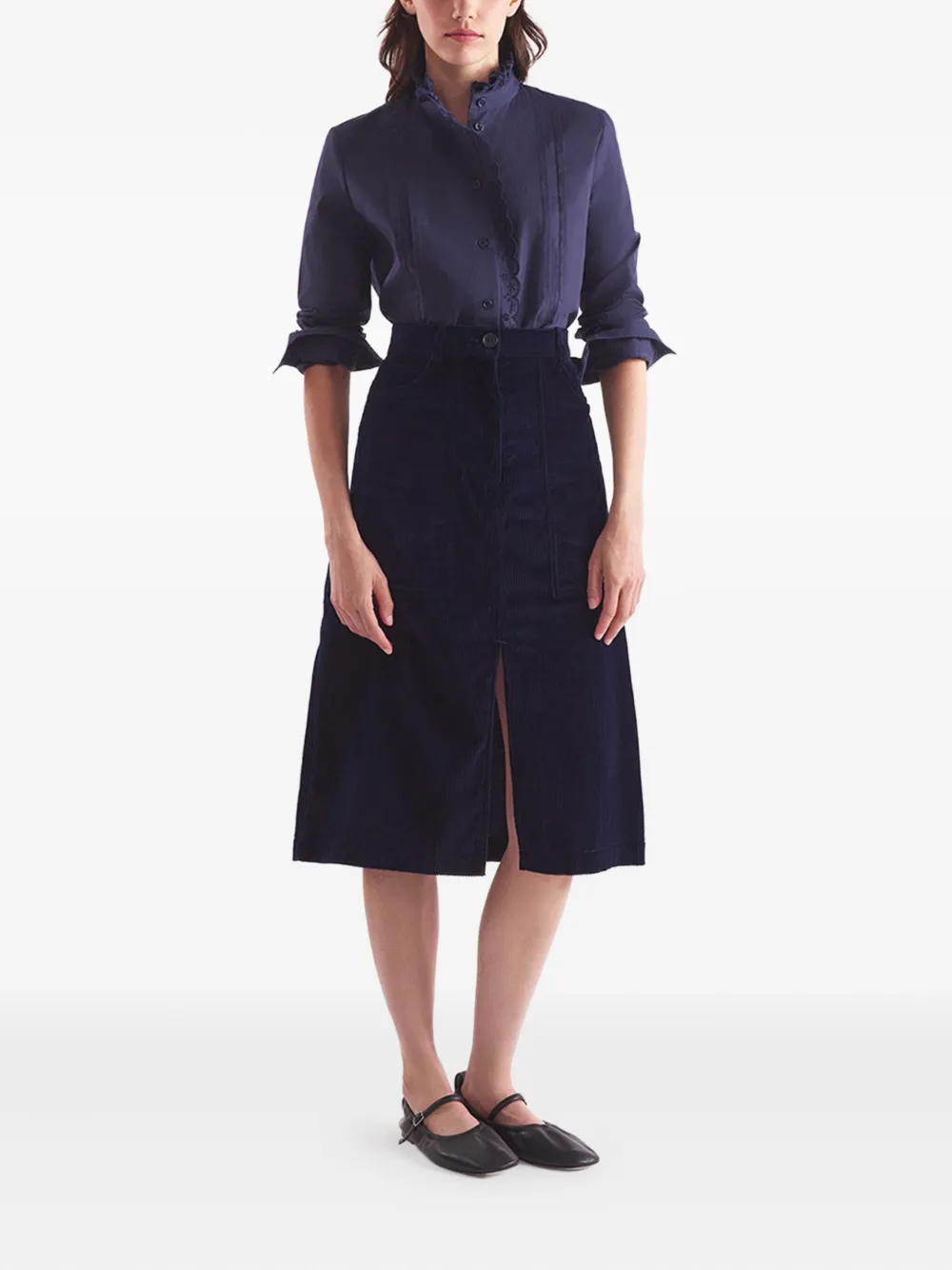 Maison Kitsuné Ribfluwelen rok met split - Blauw