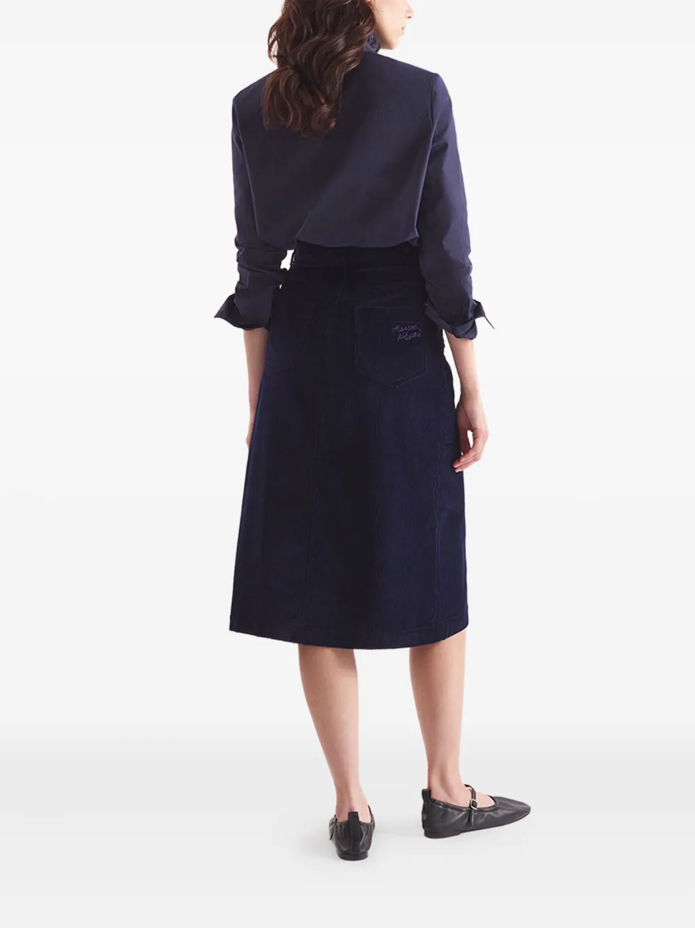 Maison Kitsuné Ribfluwelen rok met split Blauw