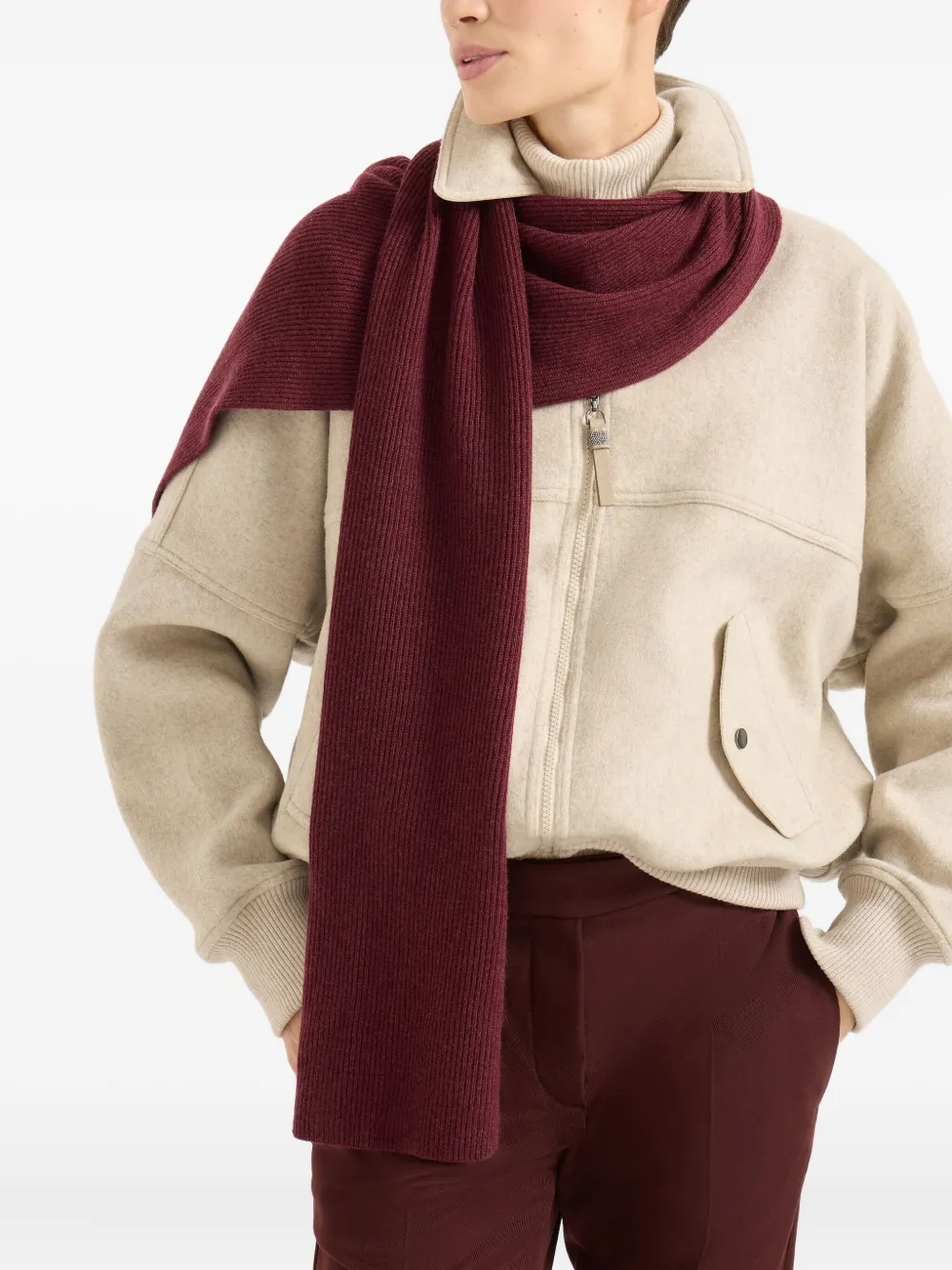Brunello Cucinelli Cashmere Knit Scarf In Brown