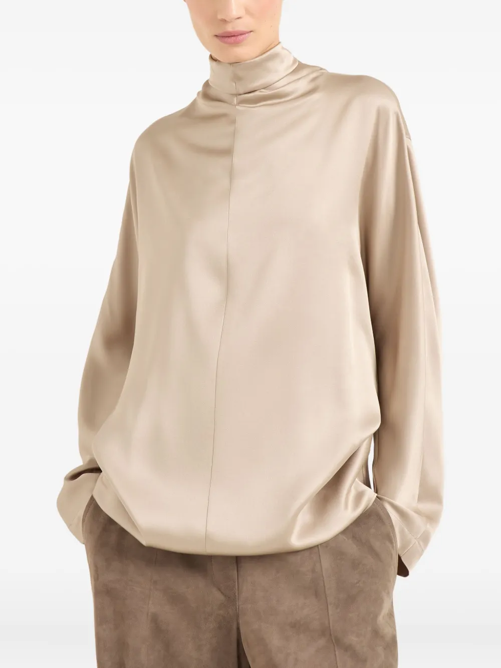 Brunello Cucinelli Double Silk Satin Blouse In Neutral