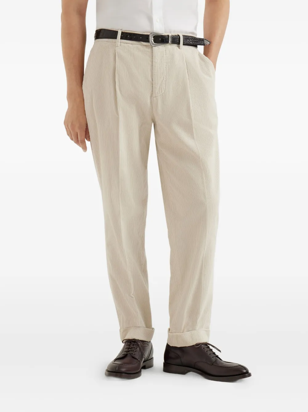 Brunello Cucinelli Ribfluwelen broek met geverfde stof Beige
