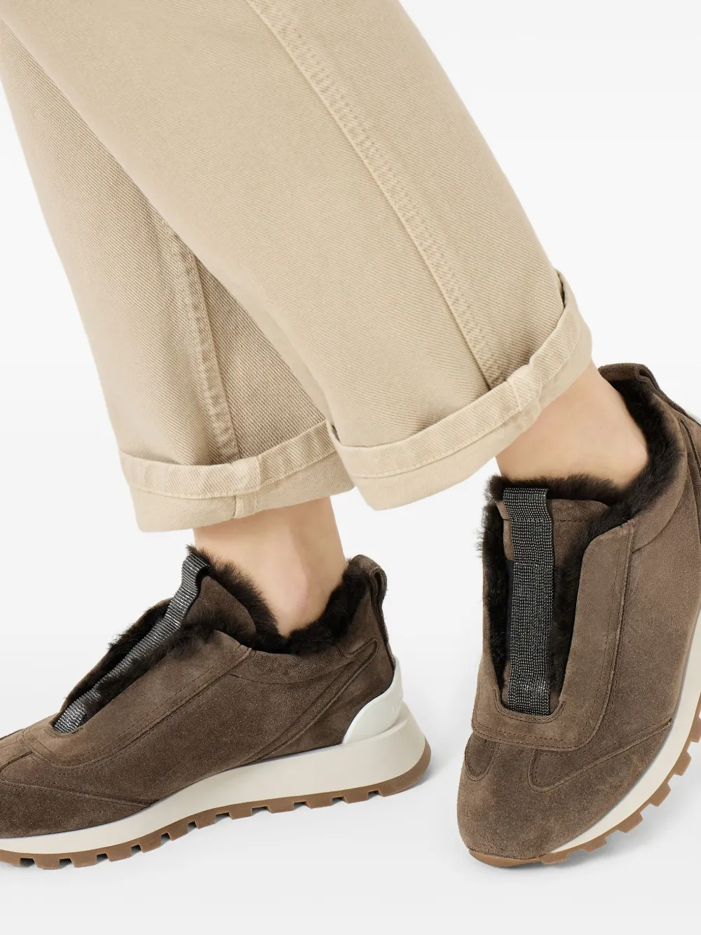 Brunello Cucinelli Monili-detail Sneakers In Brown