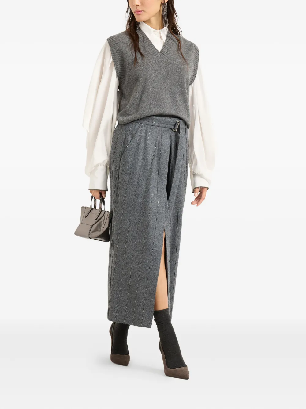 Brunello Cucinelli Cashmere Knit Vest In Gray