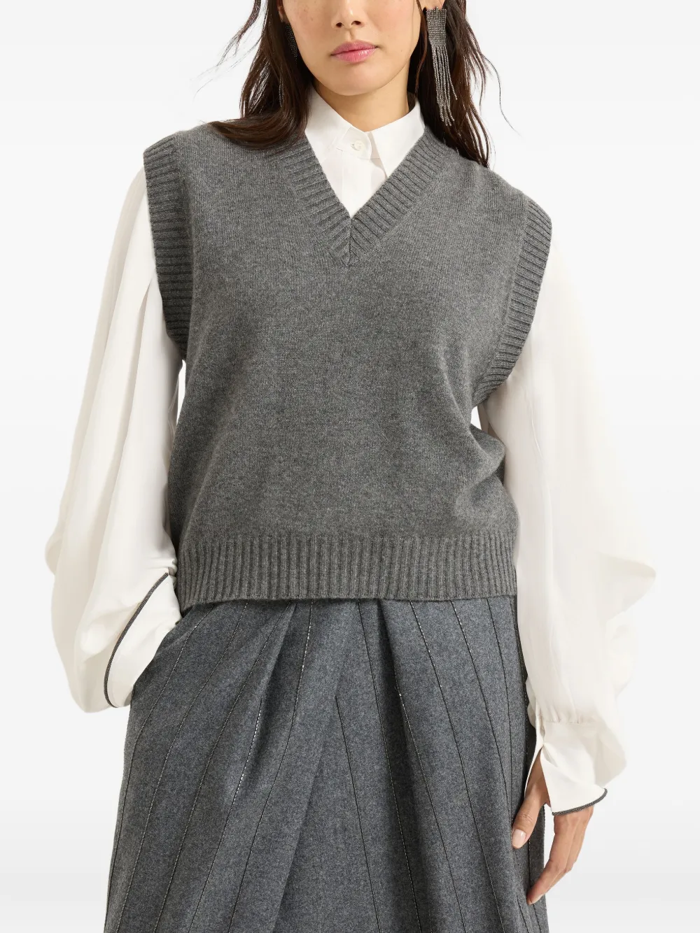 Brunello Cucinelli Cashmere Knit Vest In Gray