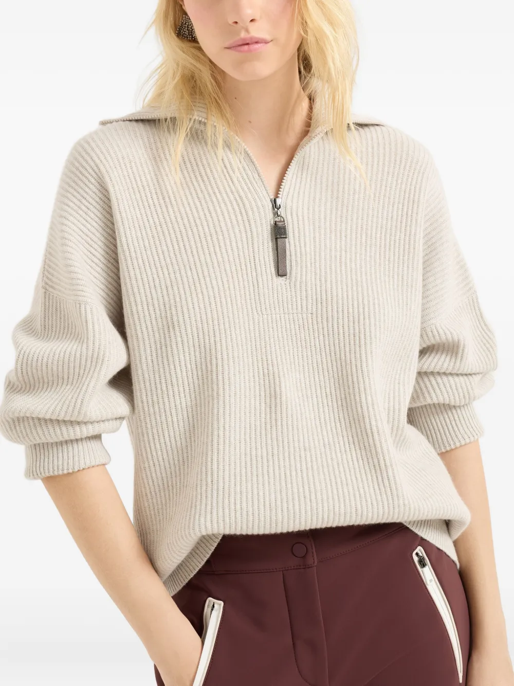 Brunello Cucinelli Cashmere English Rib Sweater In Neutral