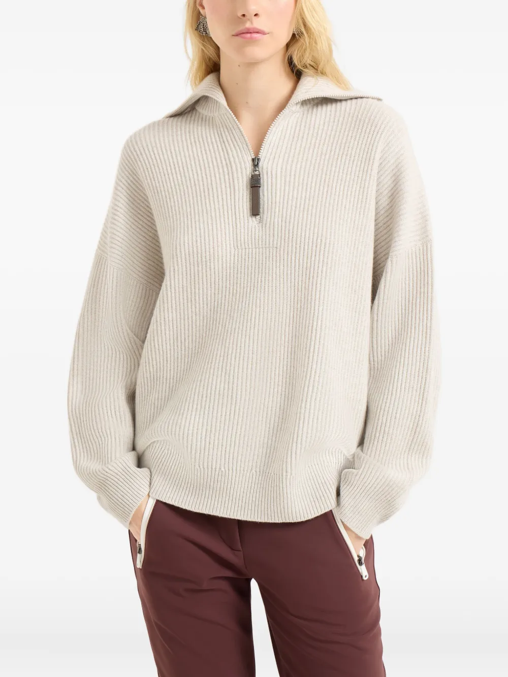 Brunello Cucinelli Cashmere English Rib Sweater In Neutral