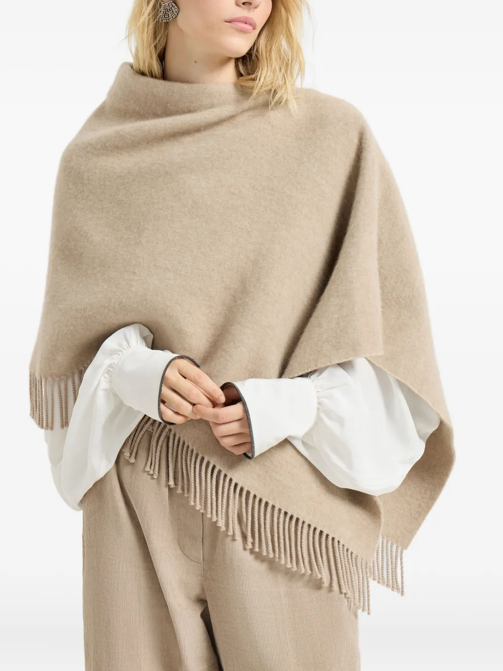 Brunello Cucinelli Wool-cashmere Poncho In Neutral