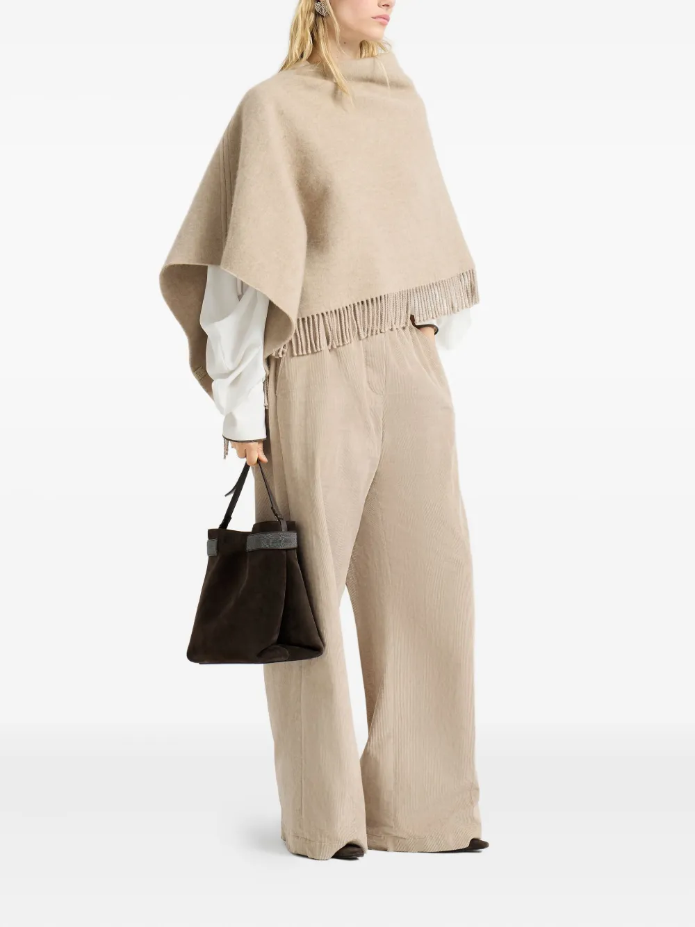 Brunello Cucinelli Wool-cashmere Poncho In Neutral