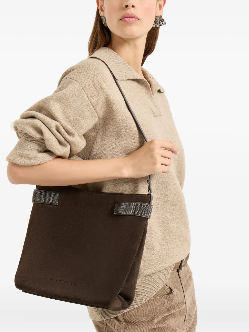 Brunello Cucinelli Schoudertas met Monili-detail - Bruin