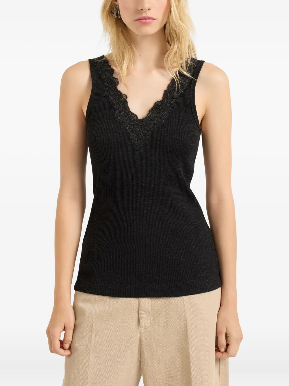 Brunello Cucinelli Geribbelde top Zwart