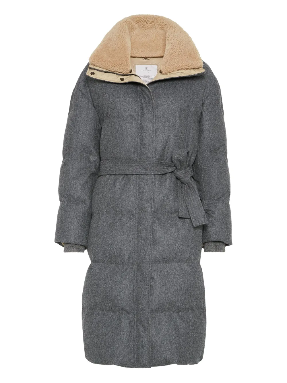 Brunello Cucinelli flannel shearling-collar down coat | Grey | Image 1