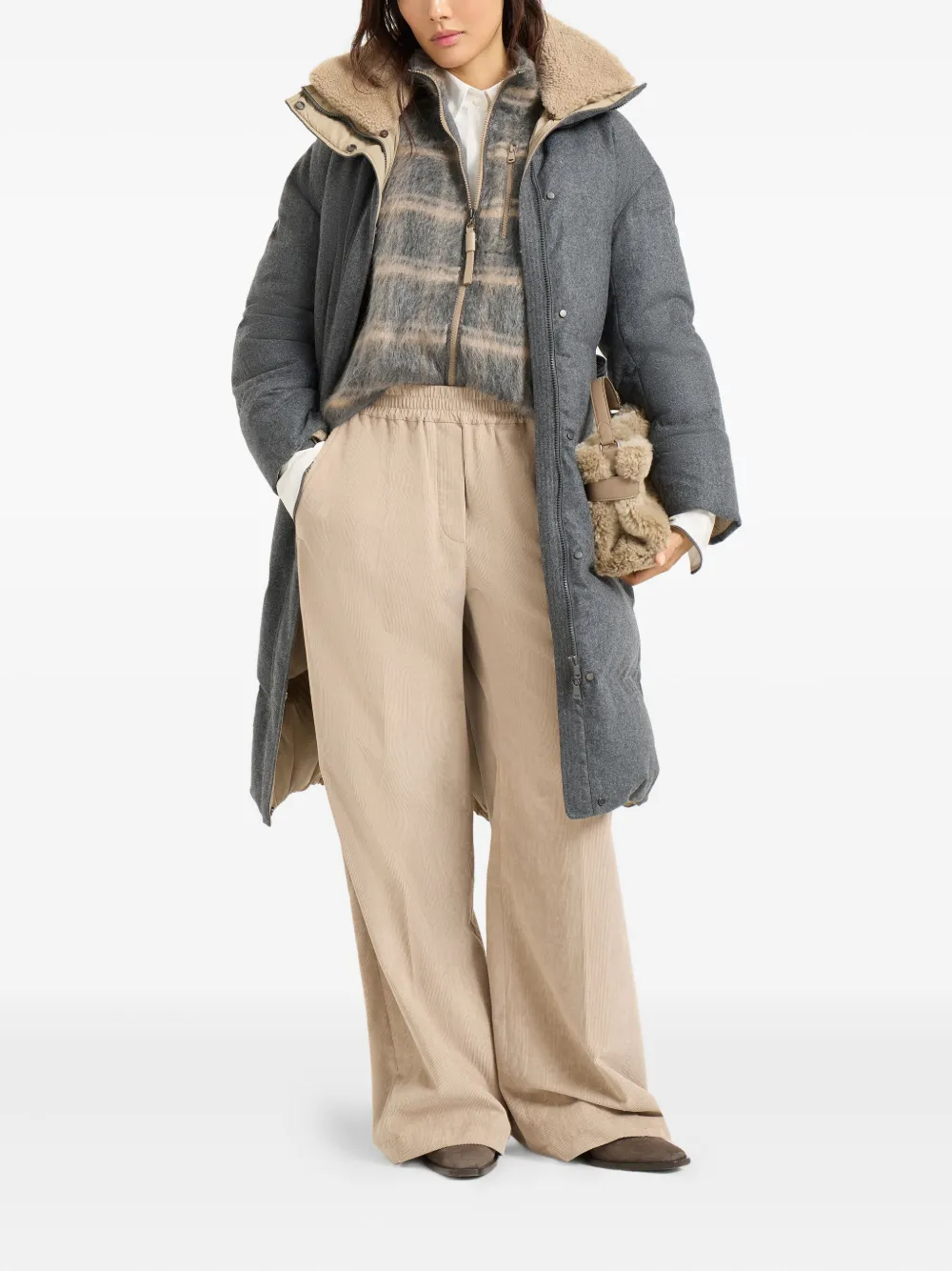 Brunello Cucinelli flannel shearling-collar down coat | Faux Fur & Shearling Jackets | Image 2