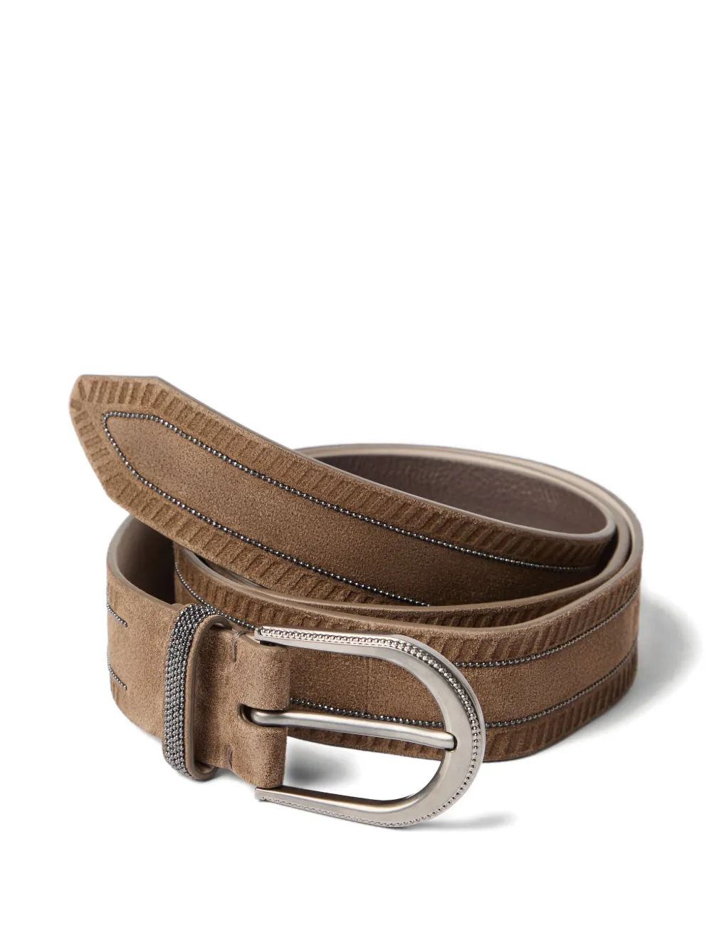 Brunello Cucinelli Suède verfraaide riem - Bruin