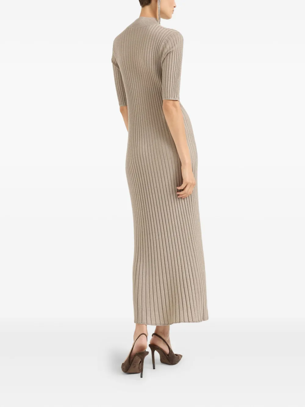 Brunello Cucinelli Mock-neck Midi Dress In Neutral
