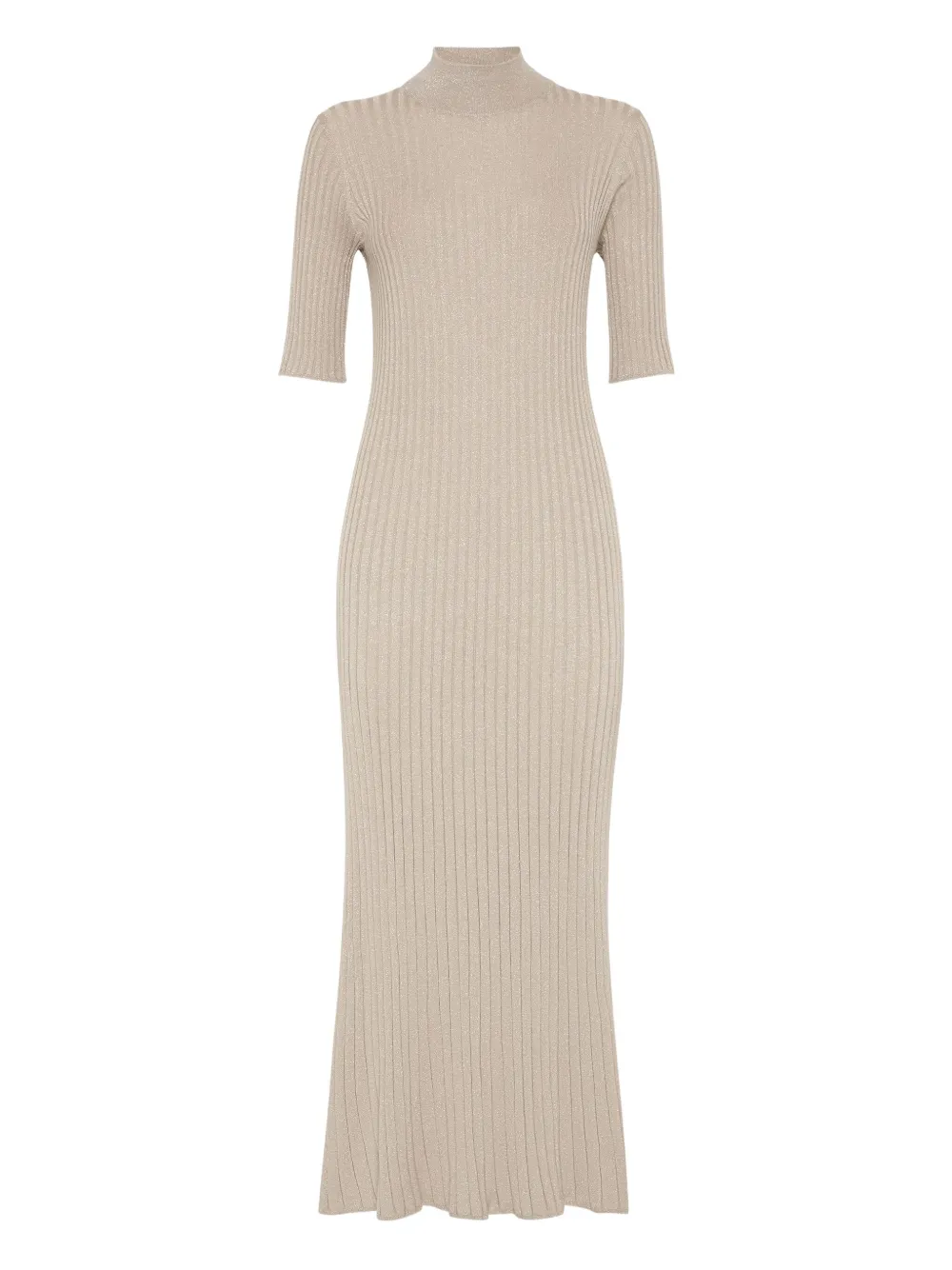 Brunello Cucinelli Mock-neck Midi Dress In Neutral