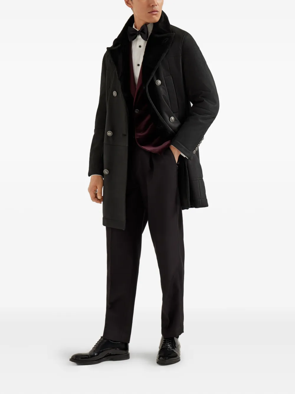 Brunello Cucinelli veste croisée à col en peau lainée | Manteaux croisés | Image 2