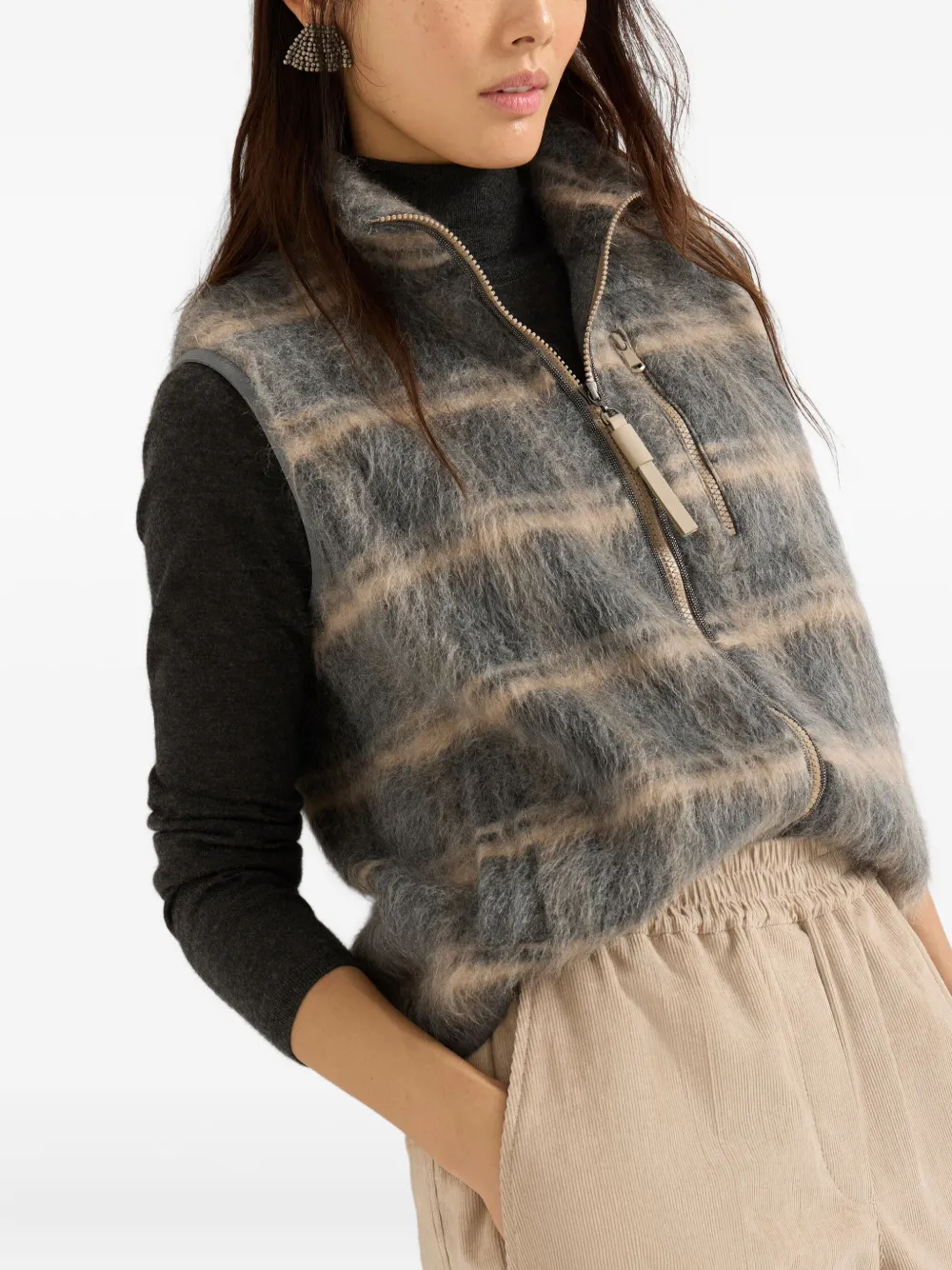 Brunello Cucinelli Geruit gilet Grijs