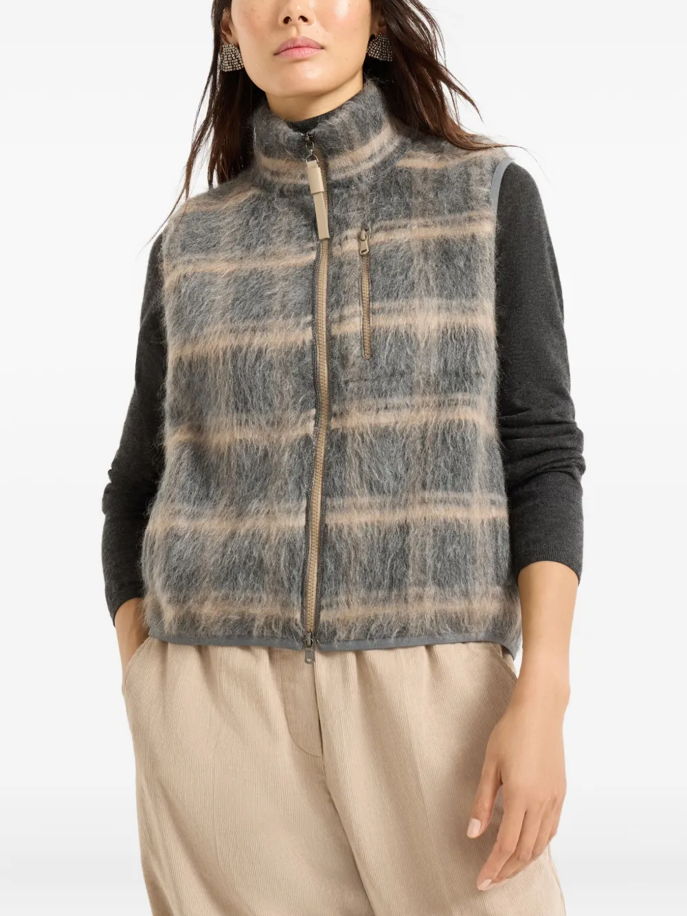 Brunello Cucinelli Geruit gilet Grijs